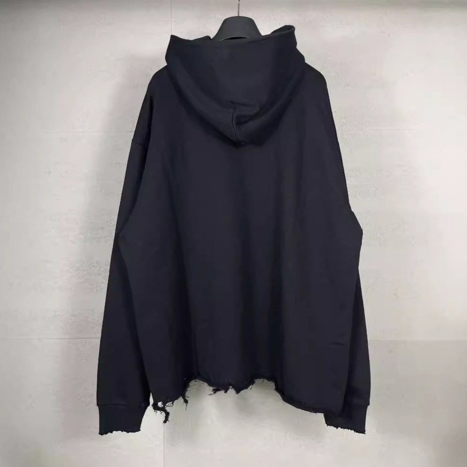 파리 가을겨울 신상 클래식 로고 자수 워싱으로 밑단 망가져 구제 된 남녀 후드 맨투맨