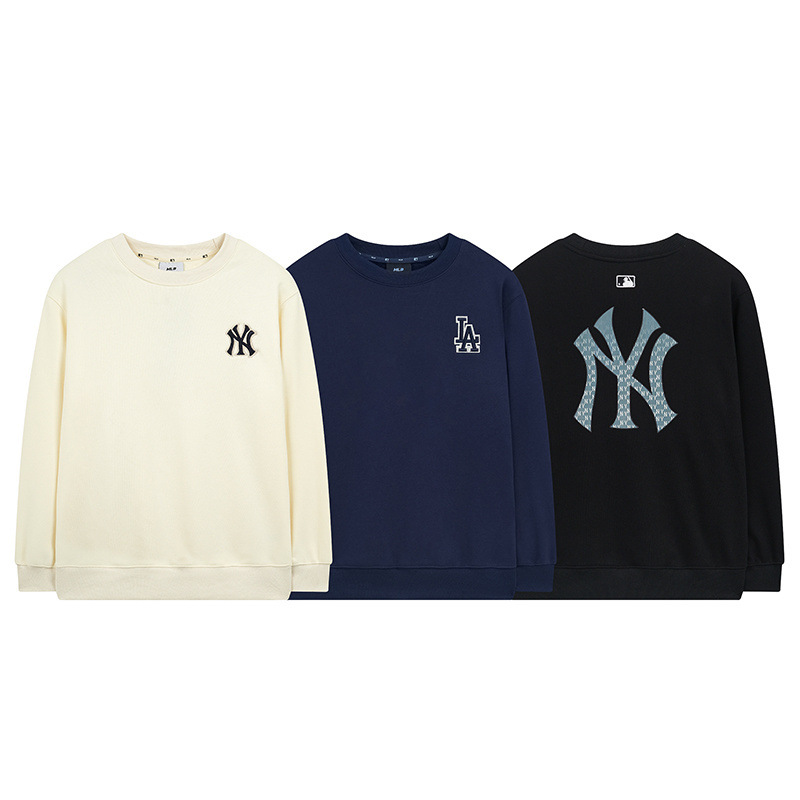가을 겨울 신상품 패션 mlb 기모 맨투맨이 그라데이션 꽃 큰 로고 ny 프린트 라운드 남녀 커플 탑입니다
