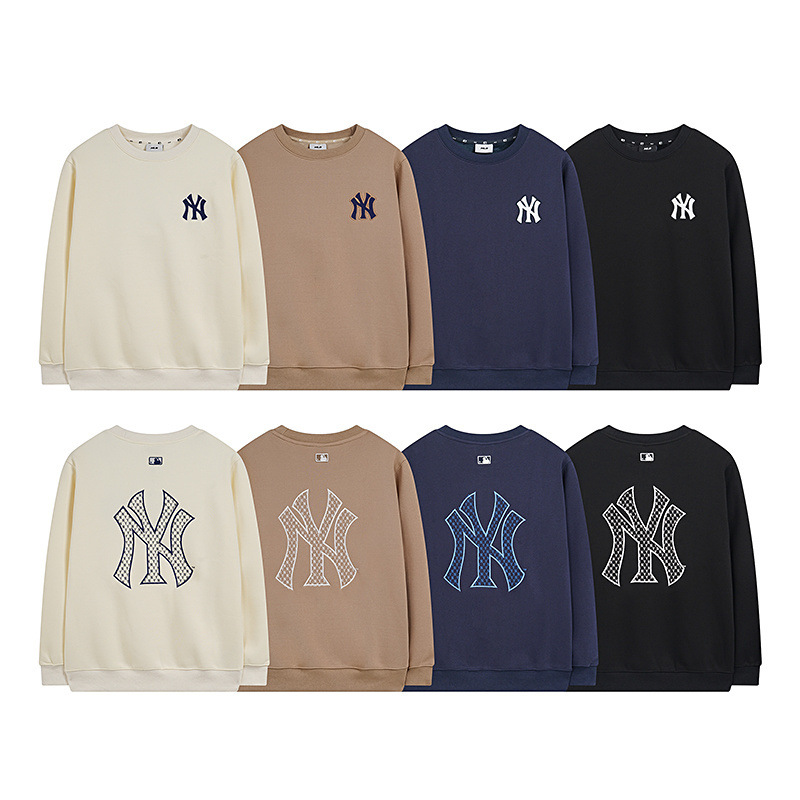 mlb 기모 맨투맨 가을겨울 신상품 빈티지 앙증머리 ny 프레임 자수 라운드넥 남녀 커플 탑