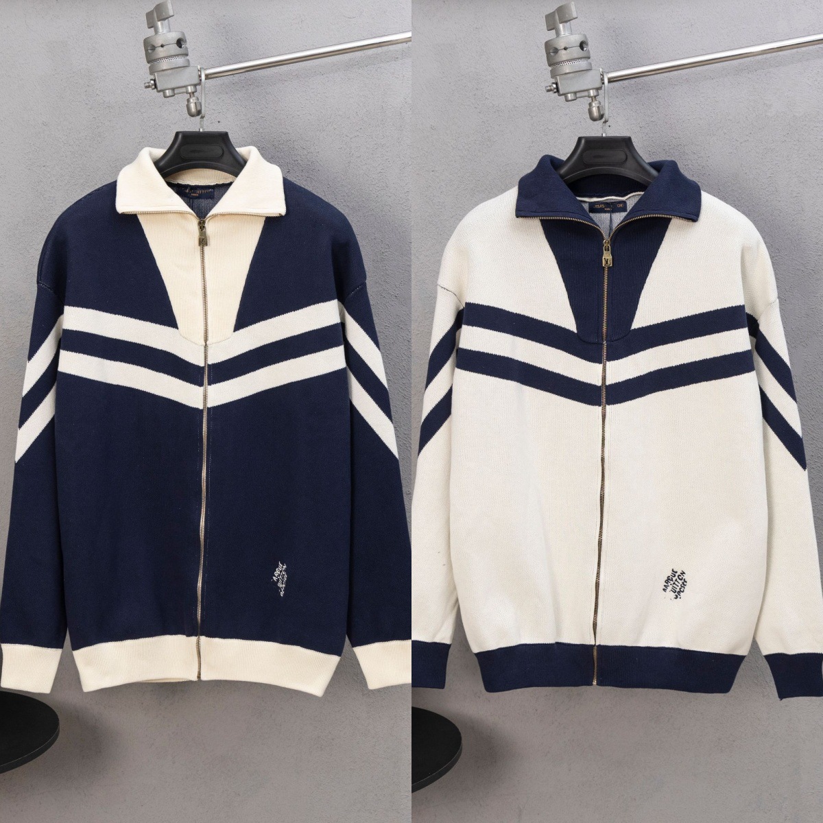 2025가을 신상품 자카드 레터링 자수 울 니트 집업 카디건 아우터