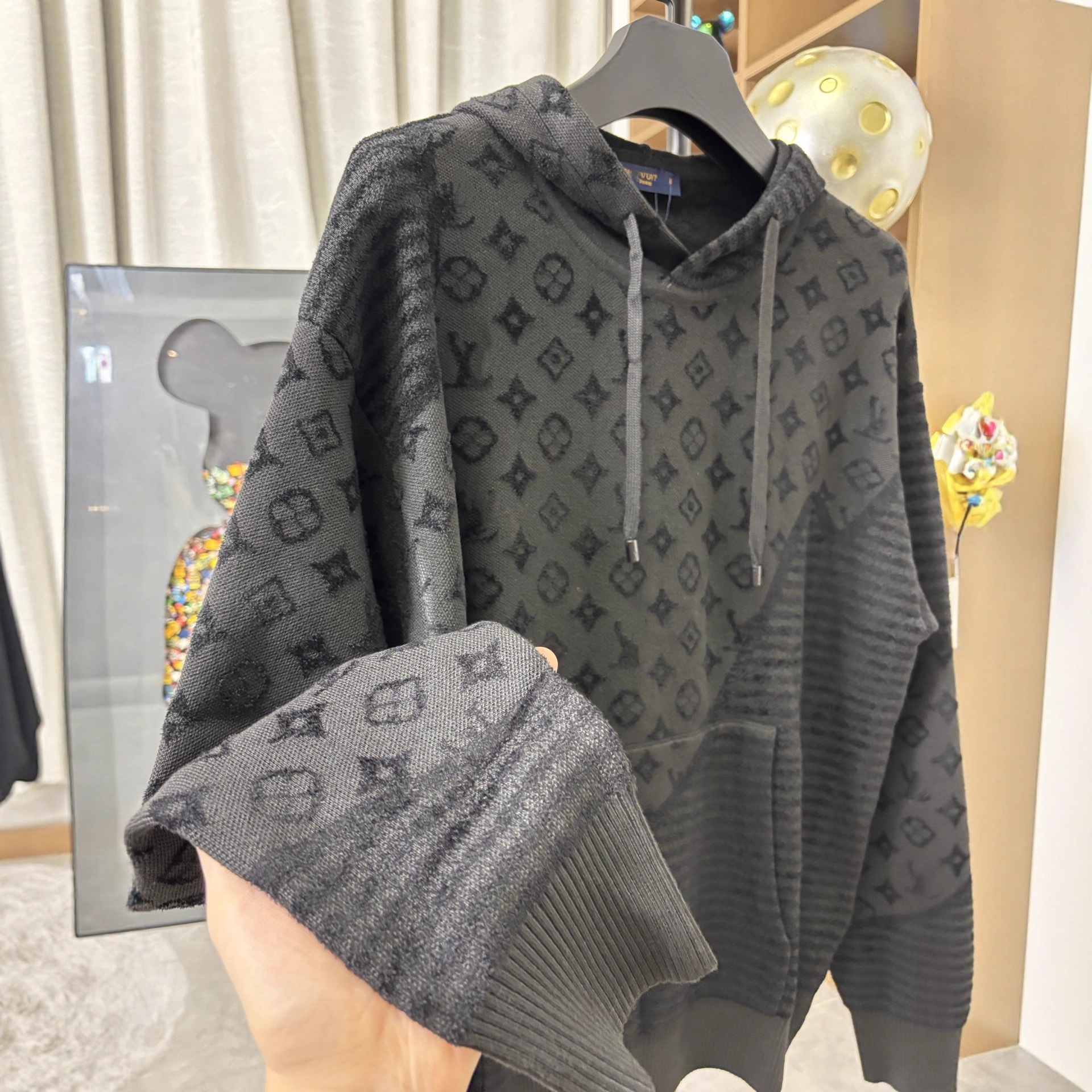 2025가을 신상품 로고 자카드 짜임 울 니트 박스 긴팔 후드 맨투맨