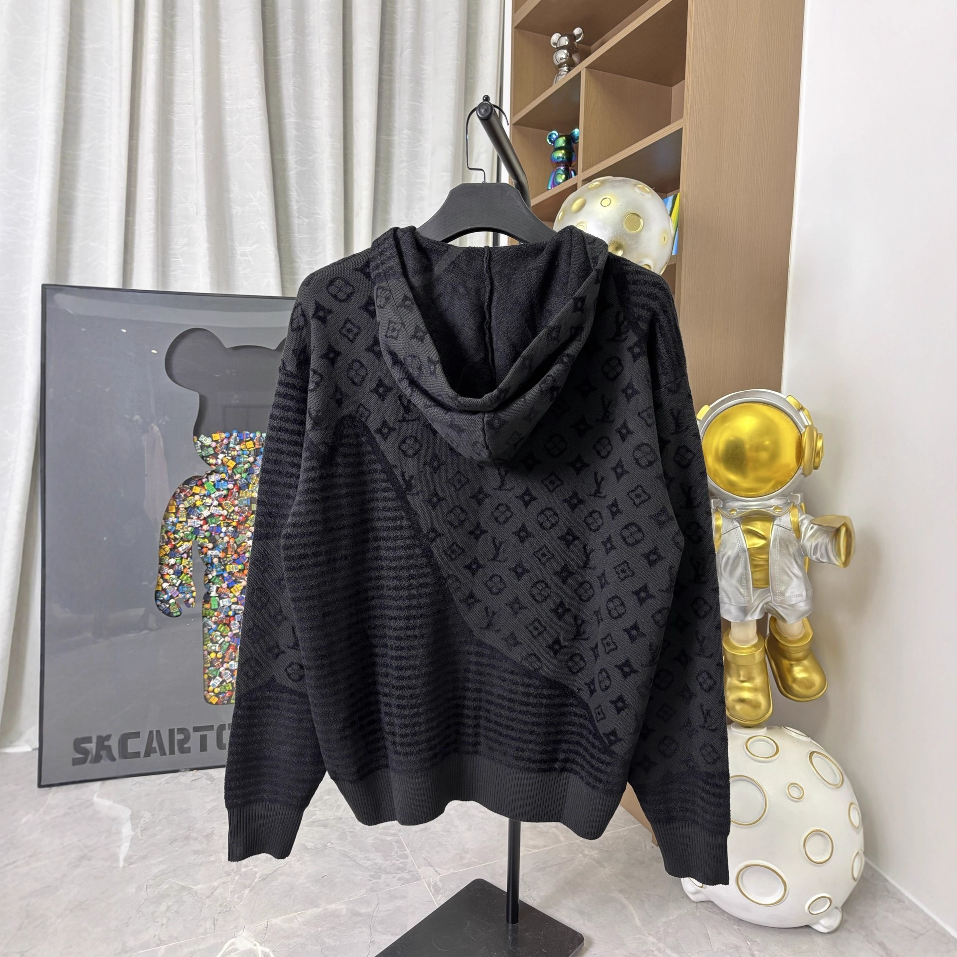 2025가을 신상품 로고 자카드 짜임 울 니트 박스 긴팔 후드 맨투맨