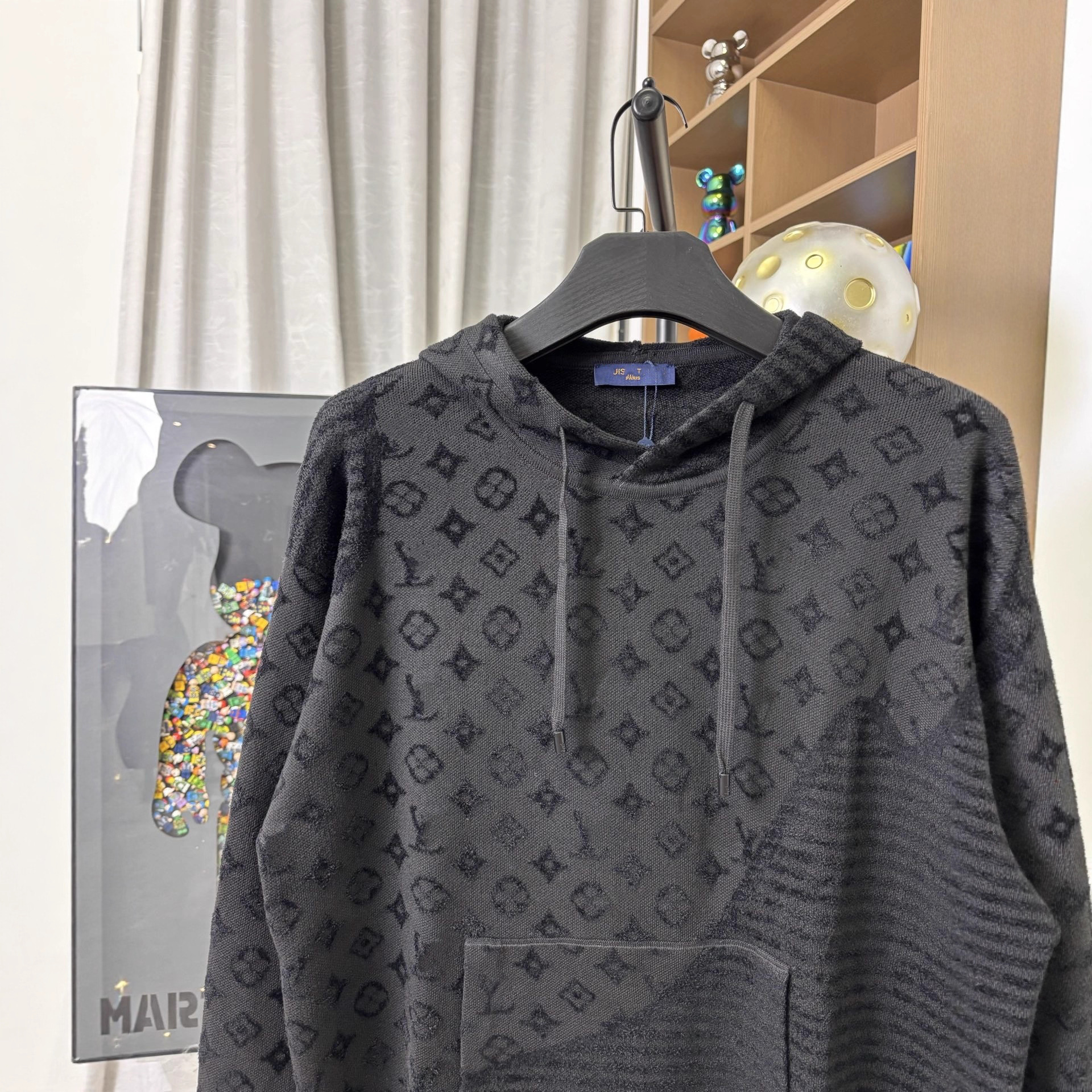 2025가을 신상품 로고 자카드 짜임 울 니트 박스 긴팔 후드 맨투맨