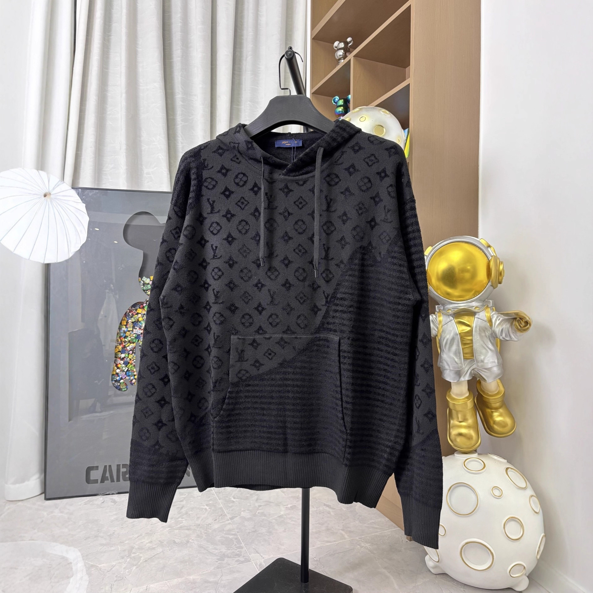 2025가을 신상품 로고 자카드 짜임 울 니트 박스 긴팔 후드 맨투맨