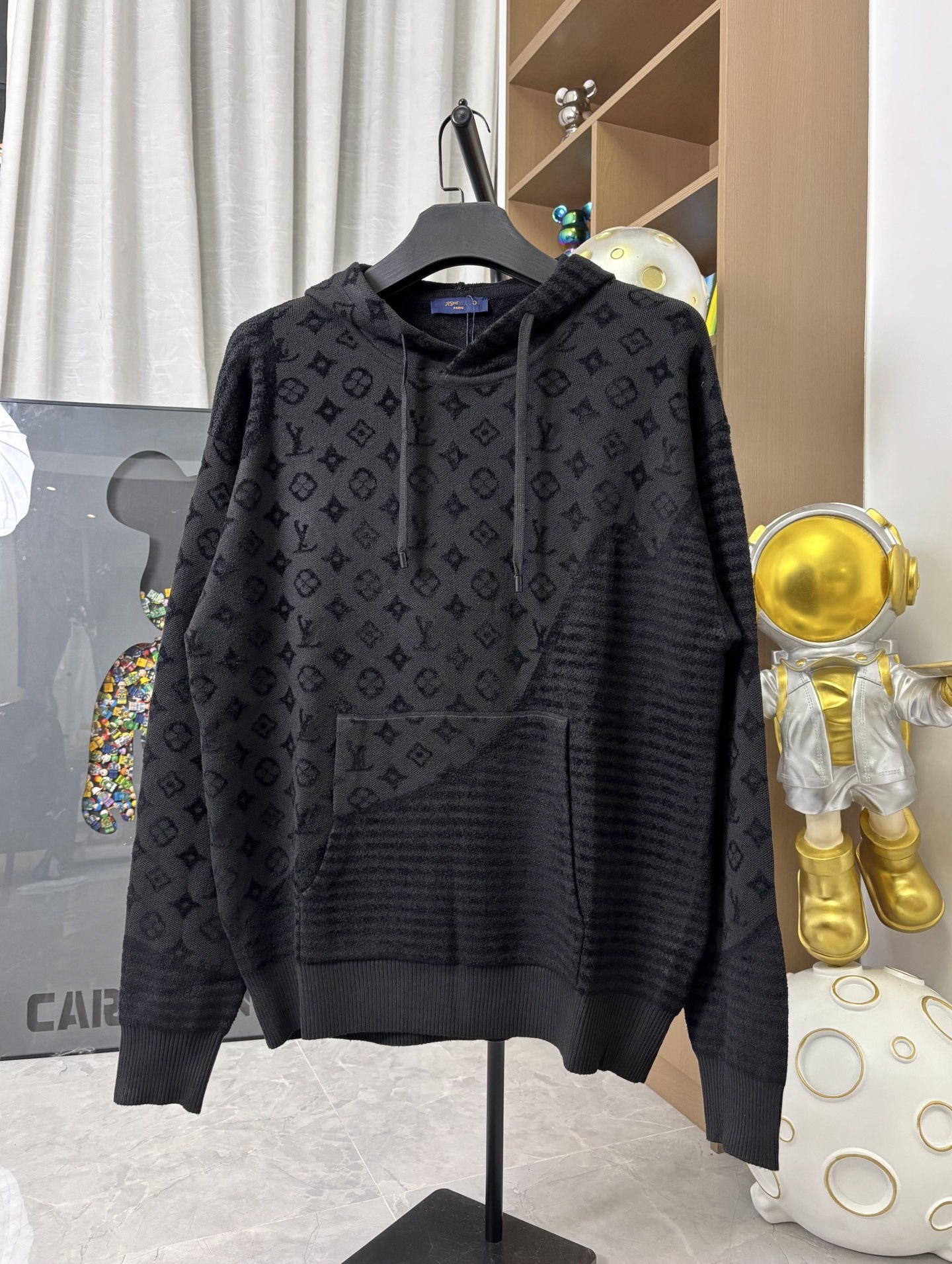 2025가을 신상품 로고 자카드 짜임 울 니트 박스 긴팔 후드 맨투맨