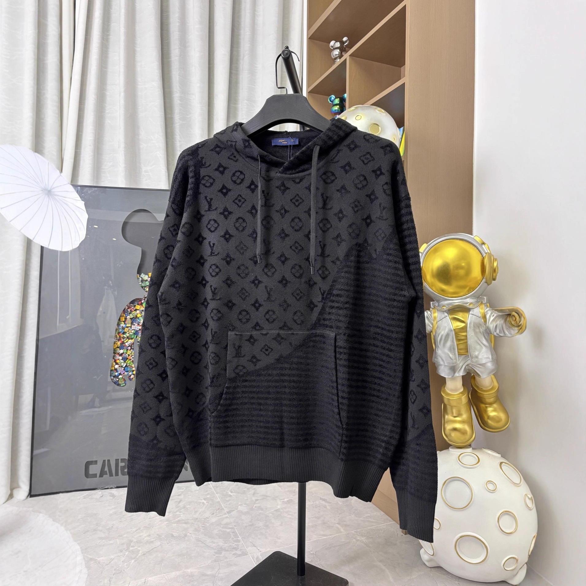 2025가을 신상품 로고 자카드 짜임 울 니트 박스 긴팔 후드 맨투맨