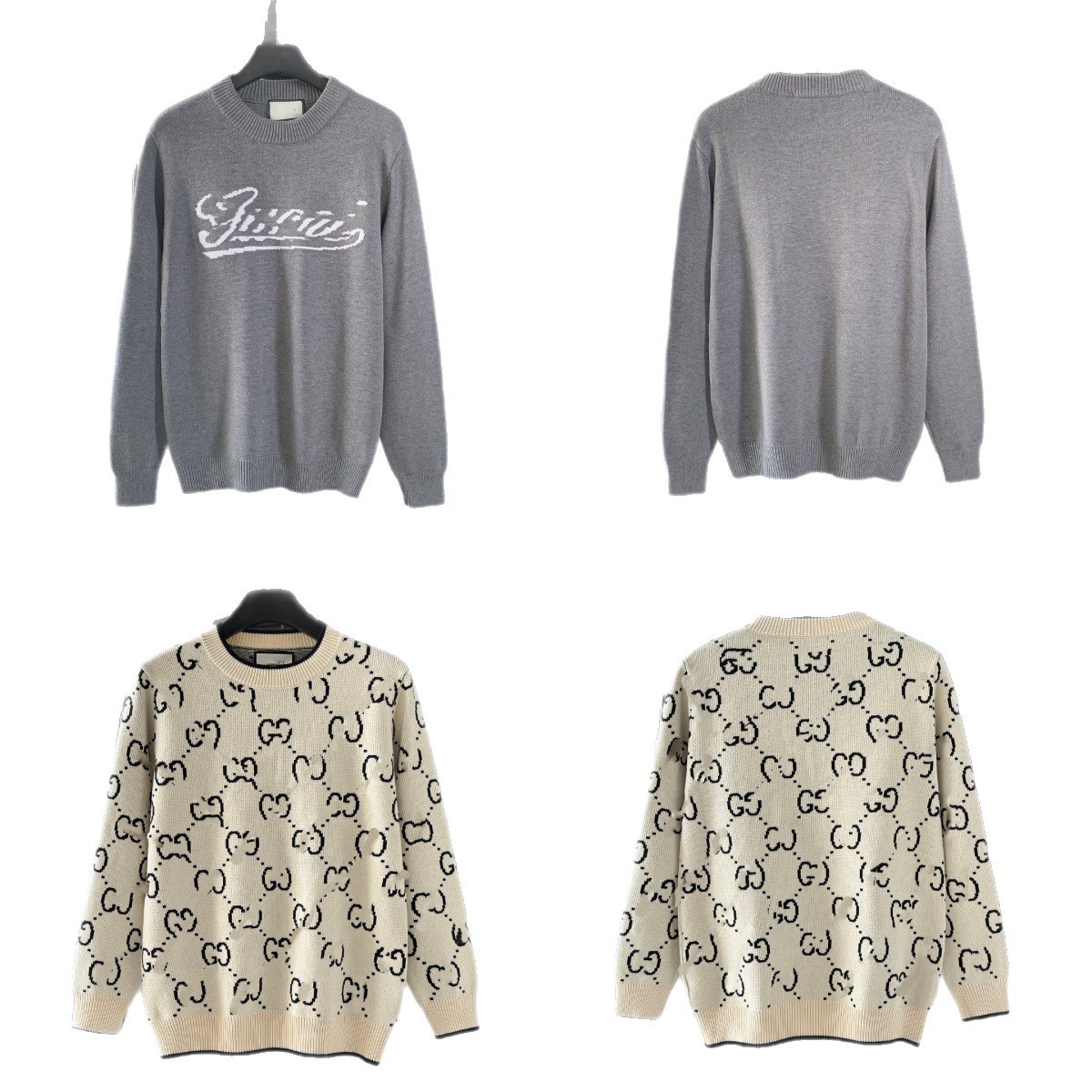 니트 가을 겨울 풀 프린팅 로고 자카드 라운드 넥의 루즈핏 남녀 커플 니트입니다