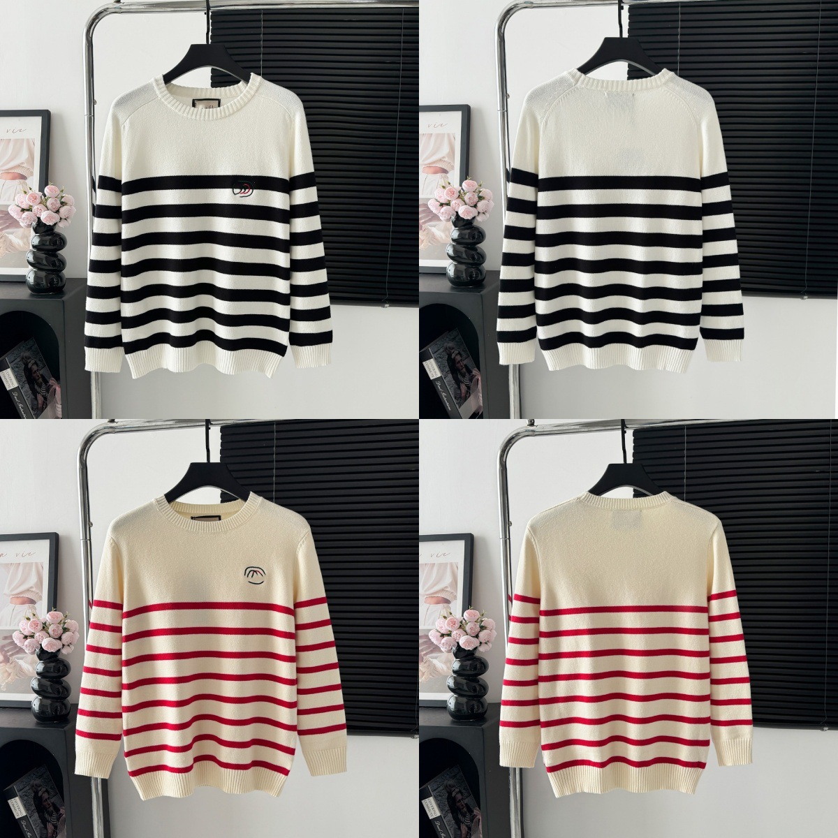 니트 가을 겨울 풀 프린팅 로고 자카드 라운드 넥의 루즈핏 남녀 커플 니트입니다