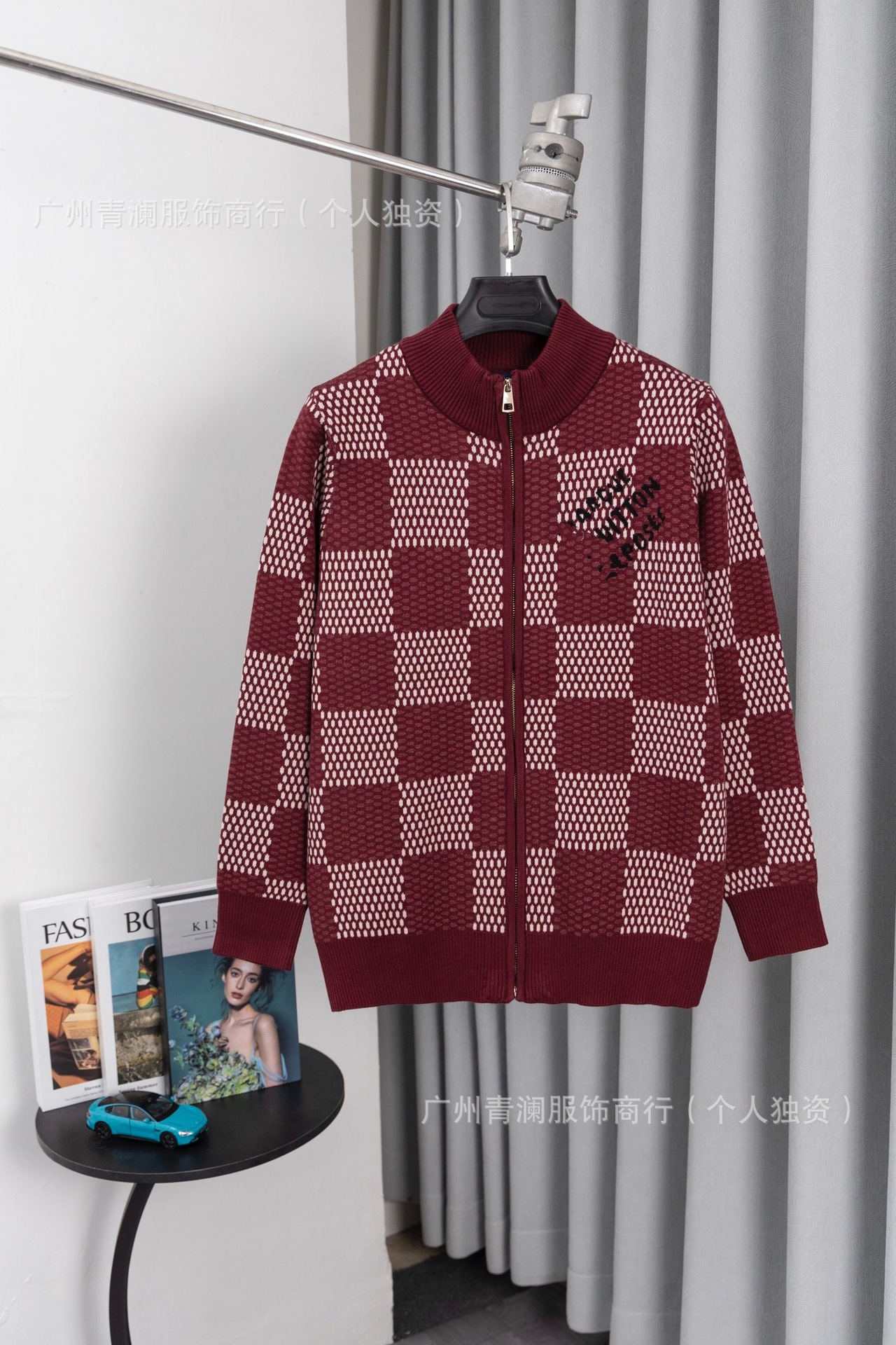 니트 가을 신상 체크 자카드 니트 울 차이나 집업 긴팔 카디건입니다