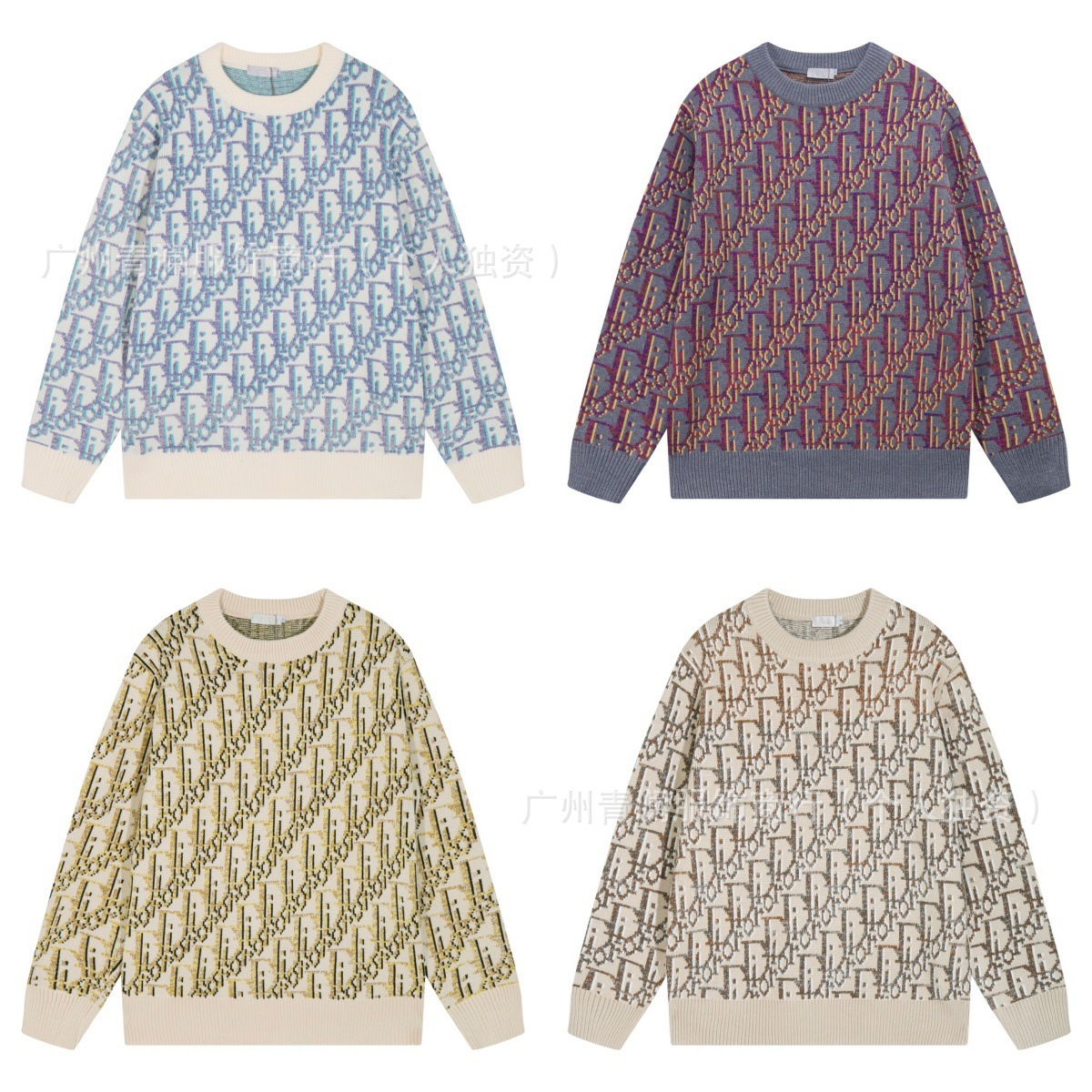 컬러 로고 자카드 울 니트 라운드 칼라의 캐주얼하고 루즈한 풀오버 긴팔 니트가 전품