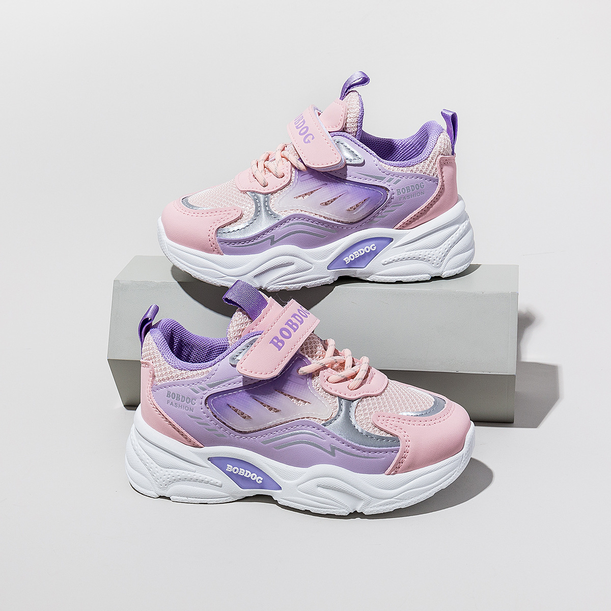 bobdog 가을 신상품 중대형 아동용 가벼운 소프트 메쉬 남녀 스니커즈