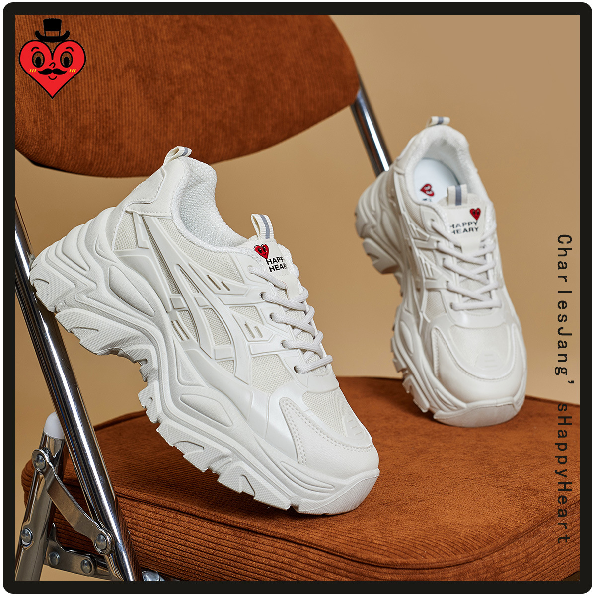 charles charles 복숭아하트 봄 & 가을 캐주얼 복고풍 와일드 스니커즈 할머니 신발 할머니 가을 아버지 신발