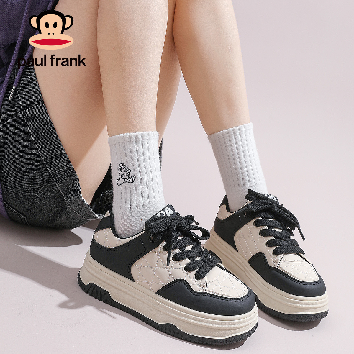폴 프랭크 (paul frank) 입 큰 원숭이와 흰 구두 여성용 편한 여성용 구두 통굽 키높이 캐주얼화