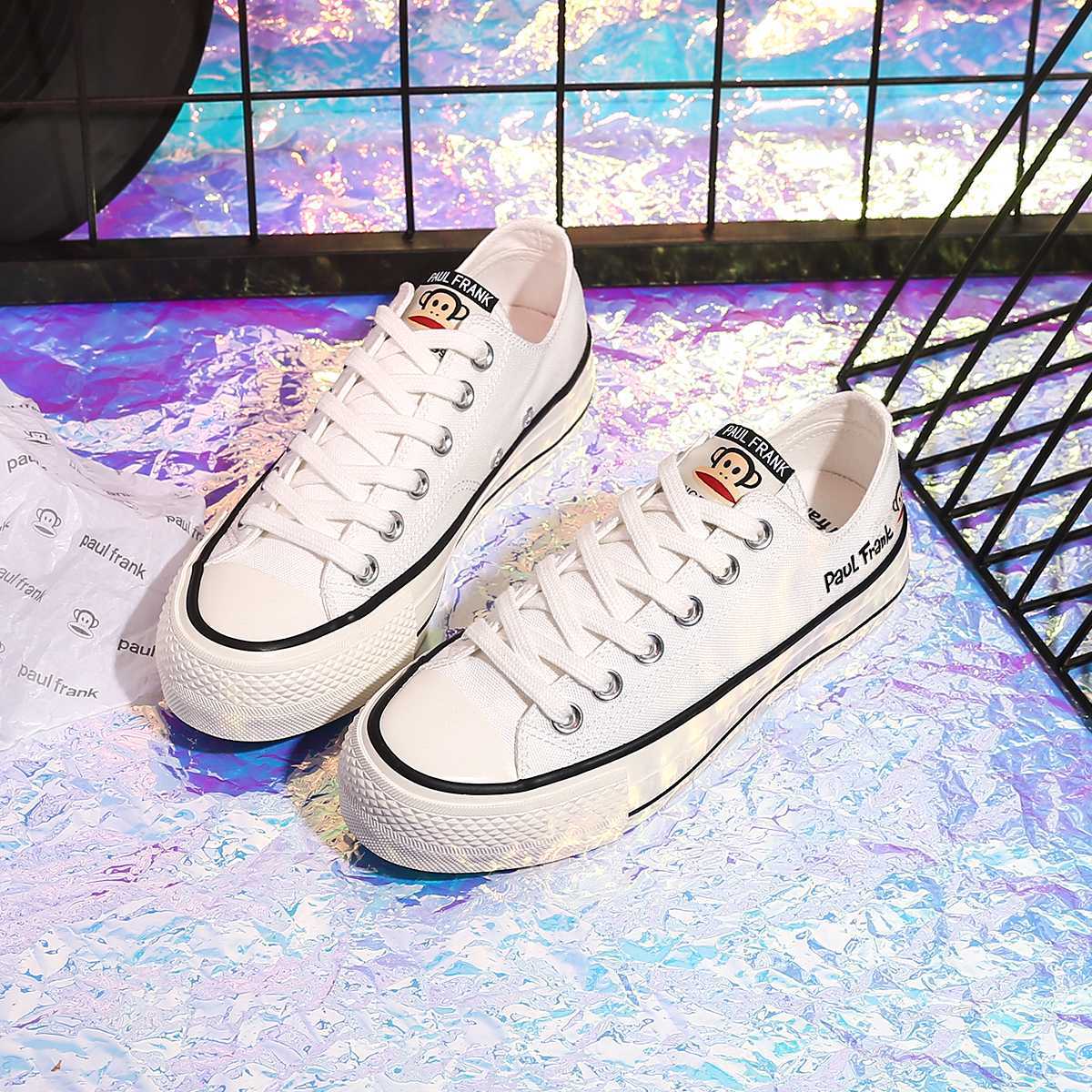 paulfrank 원숭이 고전적인 하이탑 캔버스 슈즈 여성용 스니커즈, 통굽과 흰색 스니커즈