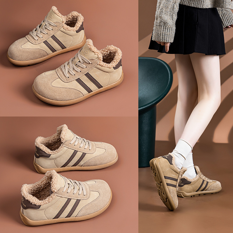 겨울 기모 복고 스웨이드 조훈화 두툼하고 따뜻하고 부드러운 바닥 피곤하지 않으며 슬립온 여성화 라지 4143