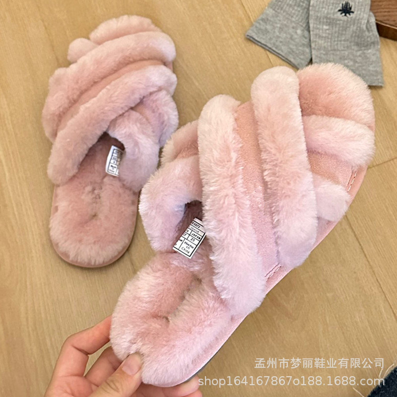 털가죽 일체형 실내용면 질질 끌면 교차 질질 끄는 실내용 슬리퍼