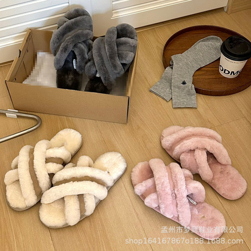 털가죽 일체형 실내용면 질질 끌면 교차 질질 끄는 실내용 슬리퍼
