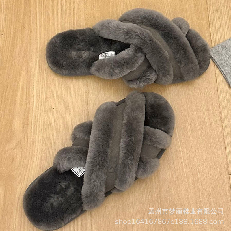 털가죽 일체형 실내용면 질질 끌면 교차 질질 끄는 실내용 슬리퍼