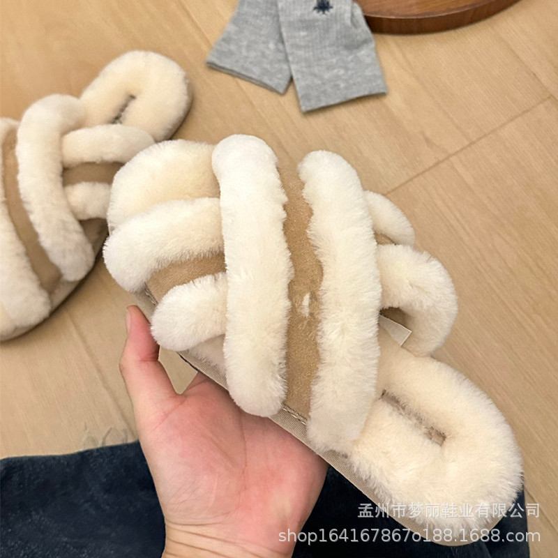 털가죽 일체형 실내용면 질질 끌면 교차 질질 끄는 실내용 슬리퍼
