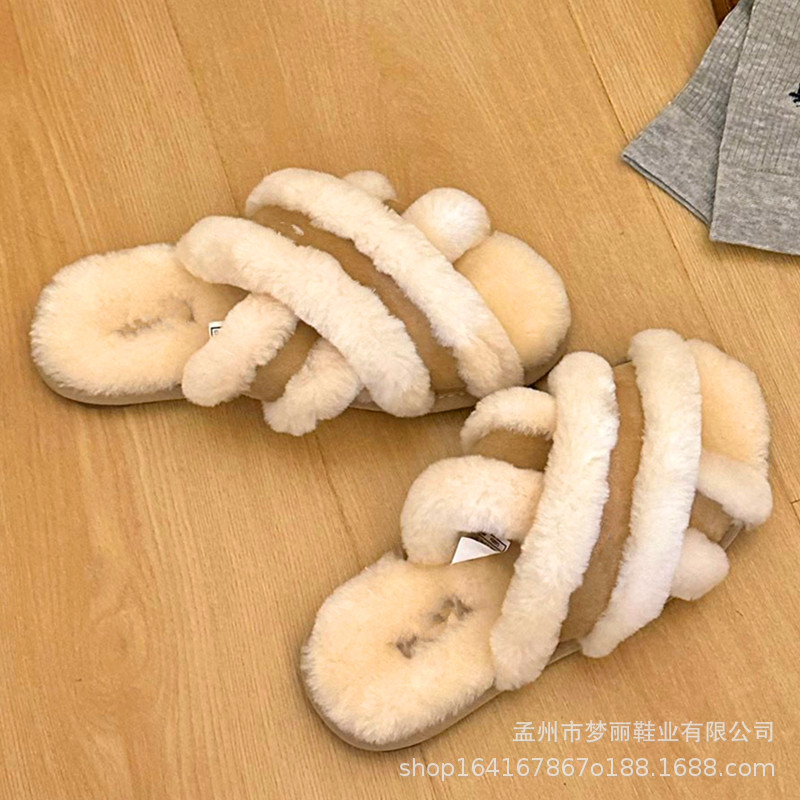 털가죽 일체형 실내용면 질질 끌면 교차 질질 끄는 실내용 슬리퍼