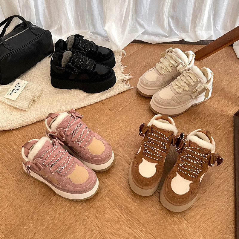 스노우 부츠 여성용 양털 일체형 스트랩 키높이 여성용 부츠 송편 바닥이 두꺼워져 따뜻합니다