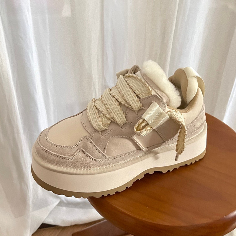 스노우 부츠 여성용 양털 일체형 스트랩 키높이 여성용 부츠 송편 바닥이 두꺼워져 따뜻합니다