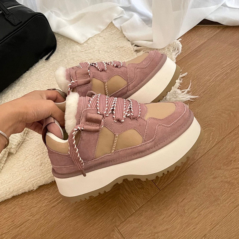 스노우 부츠 여성용 양털 일체형 스트랩 키높이 여성용 부츠 송편 바닥이 두꺼워져 따뜻합니다