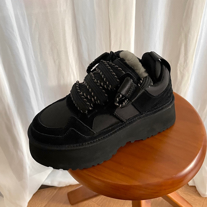 스노우 부츠 여성용 양털 일체형 스트랩 키높이 여성용 부츠 송편 바닥이 두꺼워져 따뜻합니다