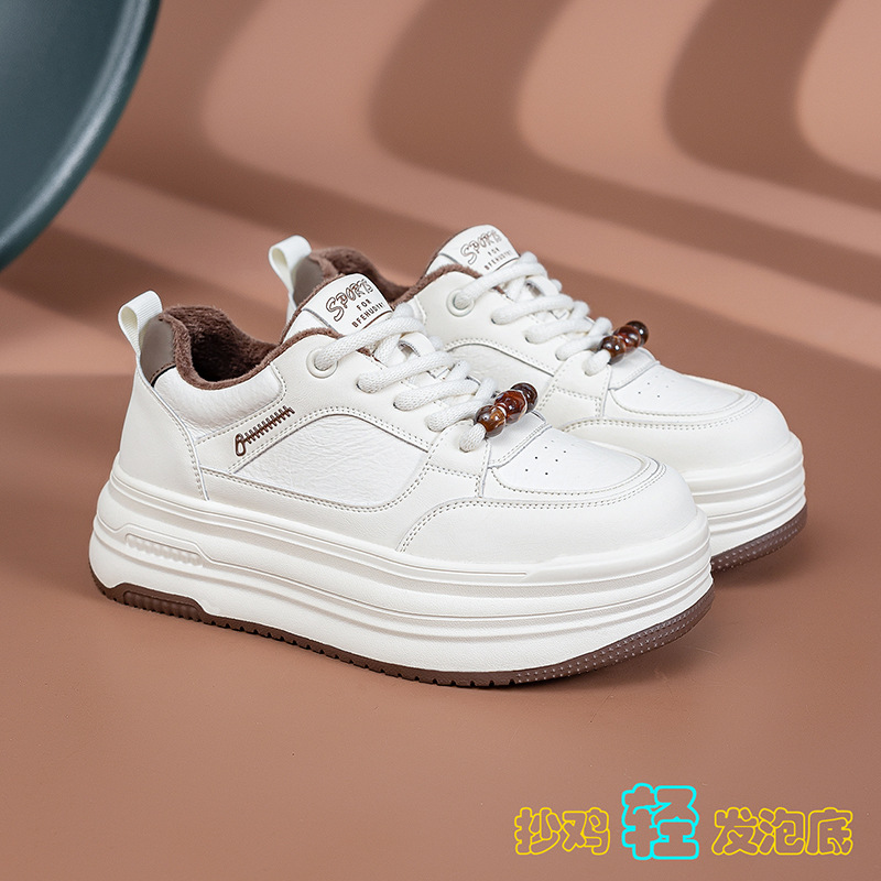 가을 겨울 통굽 흰 구두 여성용 벨벳 쿠션 편안한 플랫 스니커즈 여성화 여성용 큰 사이즈 여성화