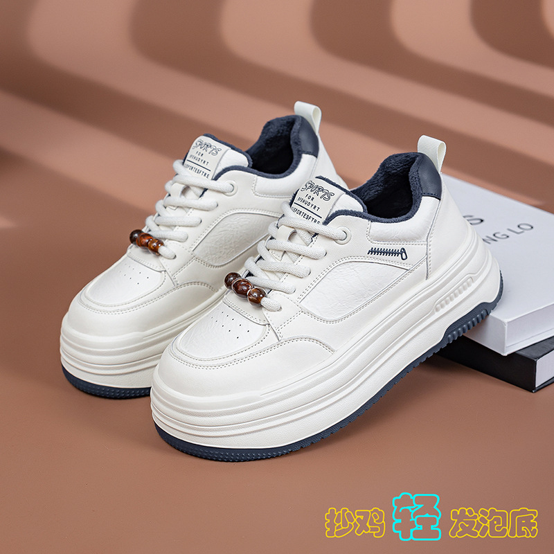 가을 겨울 통굽 흰 구두 여성용 벨벳 쿠션 편안한 플랫 스니커즈 여성화 여성용 큰 사이즈 여성화