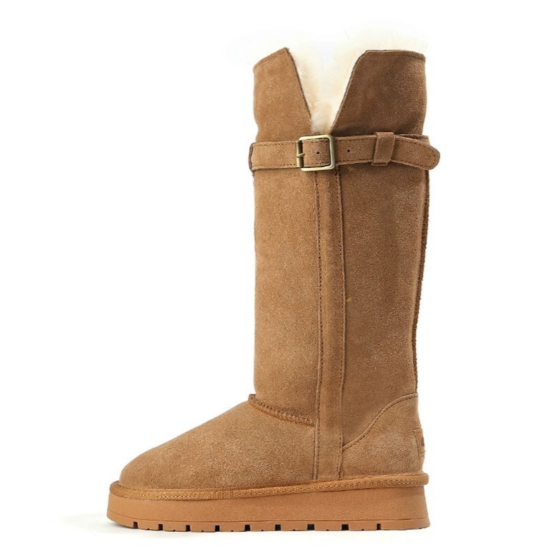 겨울 신상품 도톰한 기모 소가죽 스노우 부츠 2 켤레 여성용 통창으로 날씬해 보이지만 무릎보다 미끄럽지 않고 따뜻해요