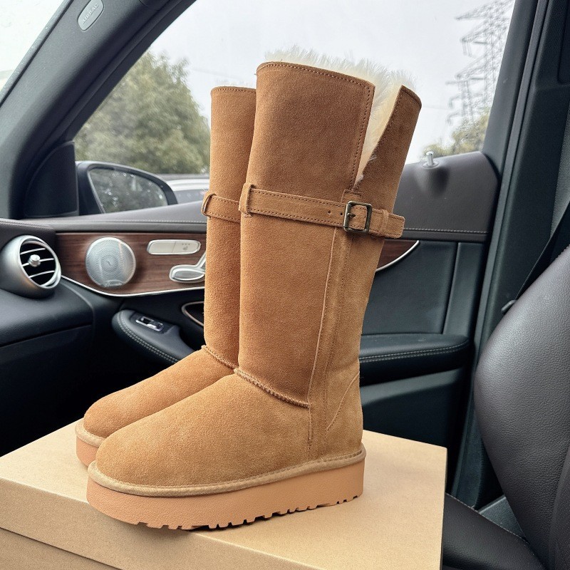 겨울 신상품 도톰한 기모 소가죽 스노우 부츠 2 켤레 여성용 통창으로 날씬해 보이지만 무릎보다 미끄럽지 않고 따뜻해요
