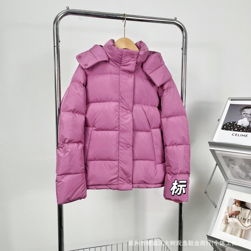 lulu 5 체크 패딩 구스다운 퍼플 후드 따뜻하고 얇은 4 체크 코트빵 패딩 우먼