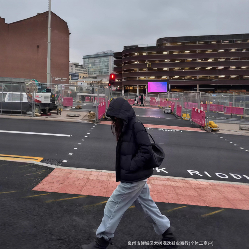 lulu 5 체크 패딩 구스다운 퍼플 후드 따뜻하고 얇은 4 체크 코트빵 패딩 우먼