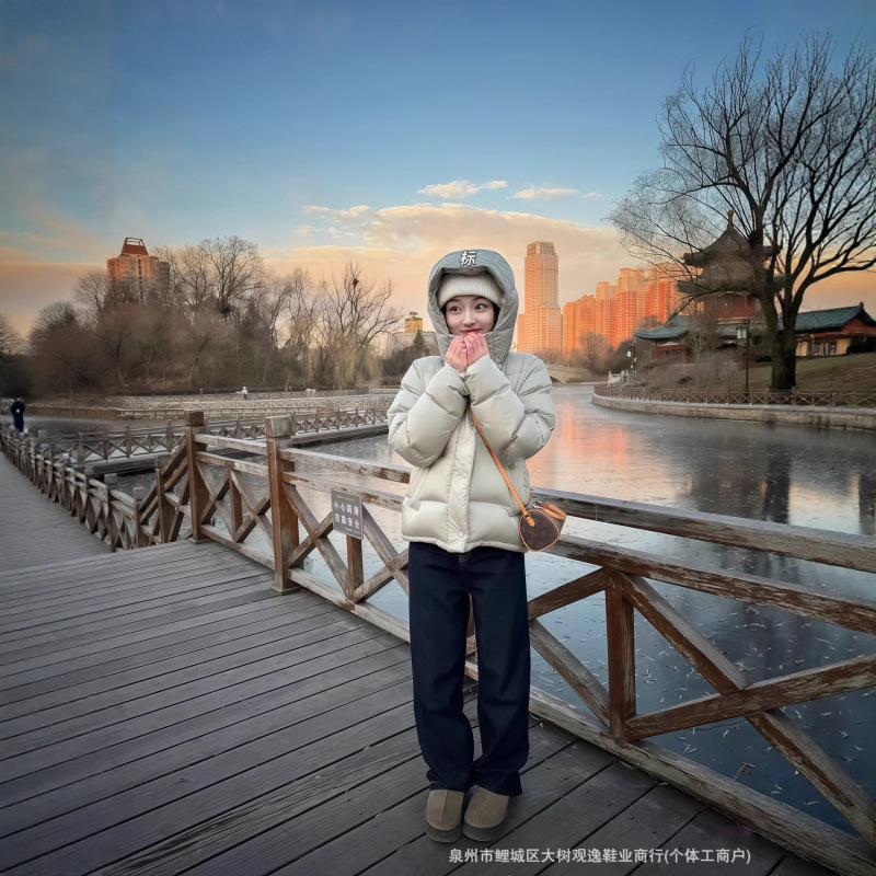 lulu 5 체크 패딩 구스다운 퍼플 후드 따뜻하고 얇은 4 체크 코트빵 패딩 우먼