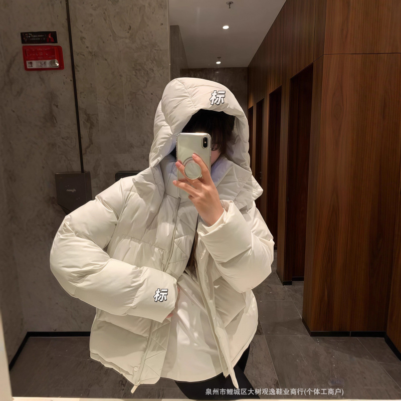 lulu 5 체크 패딩 구스다운 퍼플 후드 따뜻하고 얇은 4 체크 코트빵 패딩 우먼