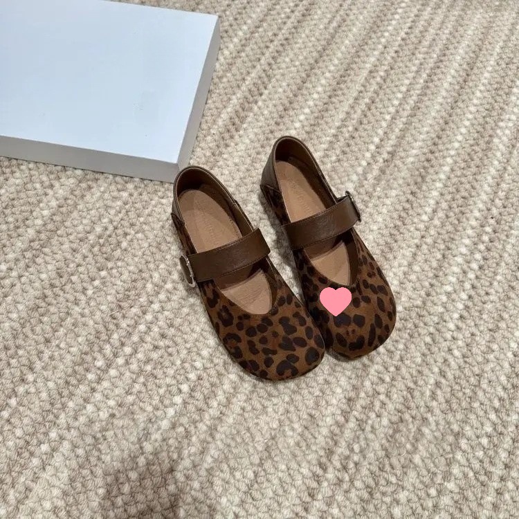 빈티지 호피 버켄슈즈 여성 펌프스 망고 토 단화 여성 스트랩 메리 제인 로퍼 발레 슈즈 가을