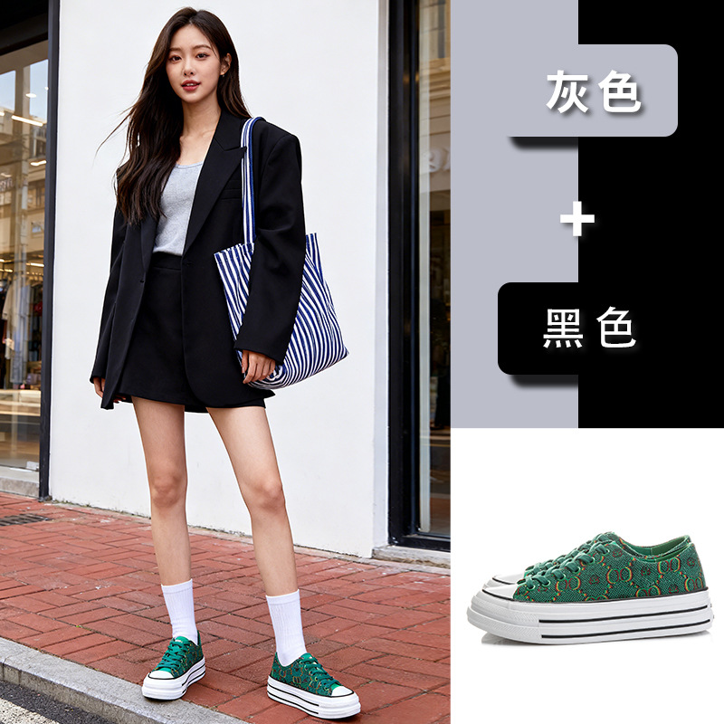 흰 가죽 구두 봄 신상품 패션 단화 큐빅 키높이 구두 모든 신발과 어울리는 여성화