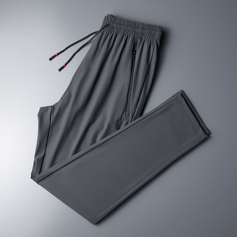 여름 신상품 아이스 바지 남성용 얇은 통기성 바지 레깅스 스판 트레이닝 바지 와이드 라지 바지