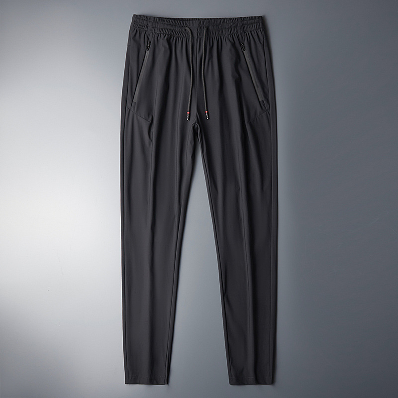 여름 신상품 아이스 바지 남성용 얇은 통기성 바지 레깅스 스판 트레이닝 바지 와이드 라지 바지
