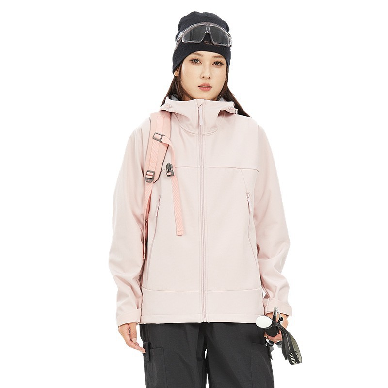 여자는 보모를 덧씌운 부드러운 바람막이 코트남자는 야외 도보 보온 방수 등산복