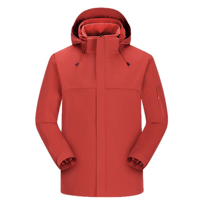 주작색 바람막이 재킷 여성 실외 국가 표준 방수 남성 3인 1 방풍 등산복 주문 제작하였다