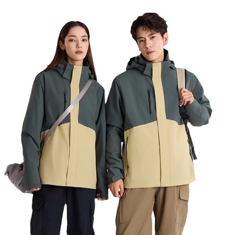 컬러 블록 싱글 바람막이 남성용 방수 아웃도어용 트렌치코트이며 여성용 여행 코트입니다