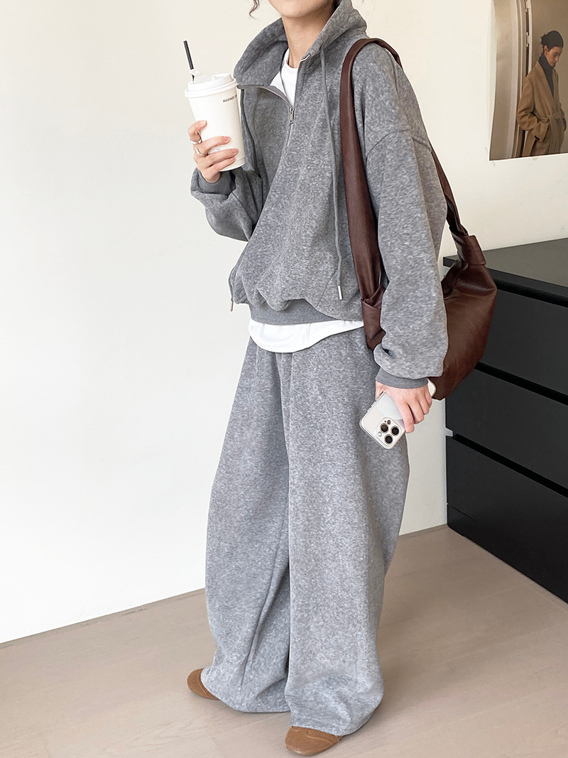 세트 차이나 기모 맨투맨 밴딩 와이드 팬츠 맨투맨 슬립온 투피스