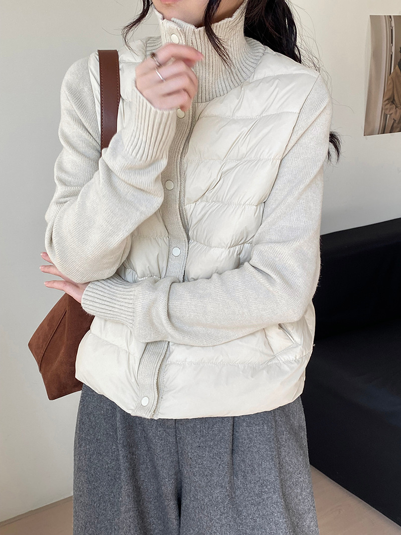 난로 칼라 패딩 여성 니트 패딩 두 벌의 90 화이트 오리털 점퍼 탑
