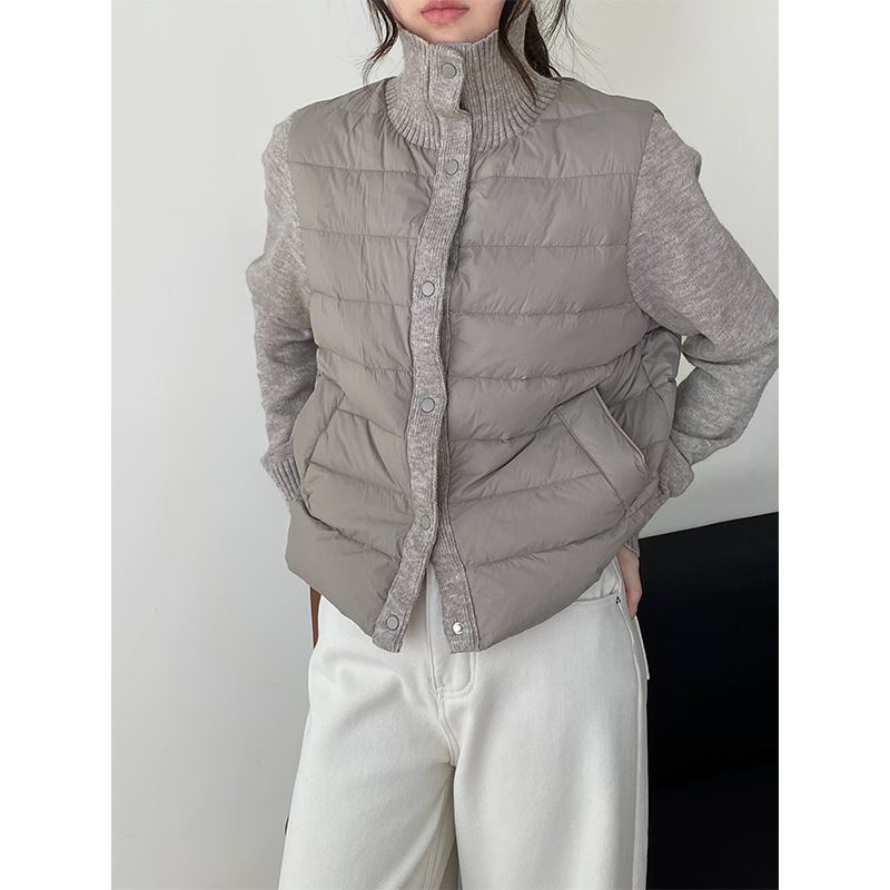 난로 칼라 패딩 여성 니트 패딩 두 벌의 90 화이트 오리털 점퍼 탑