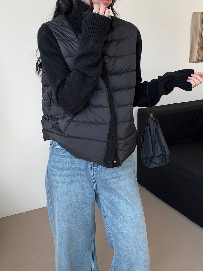 난로 칼라 패딩 여성 니트 패딩 두 벌의 90 화이트 오리털 점퍼 탑