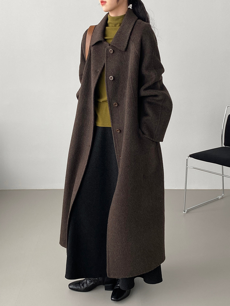 클래식한 코트 심플한 무드의 터틀 울코트 여성 싱글 코트 롱 기장의 고급스러운 아우터