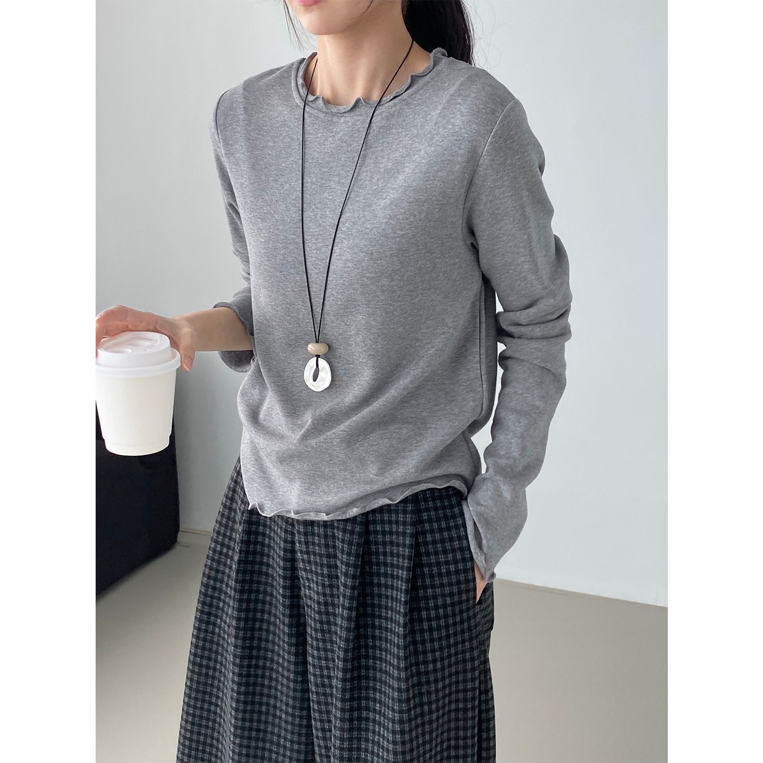 따뜻하고 심플한 목이버섯 기모 이너 여성 스판 쫀득쫀득한 니트 이너