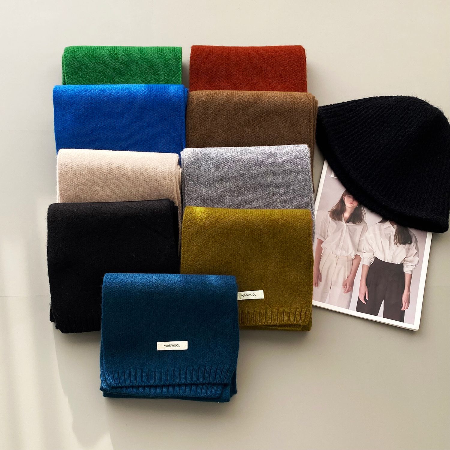 분위기 아이템 코리아 100 울 원단 보온 머플러 여성용 커플 니트 목도리